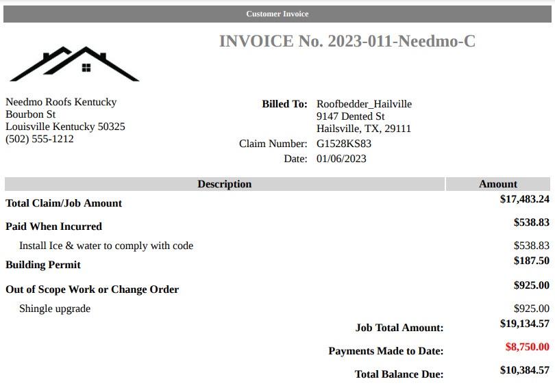 Customer Invoice Example